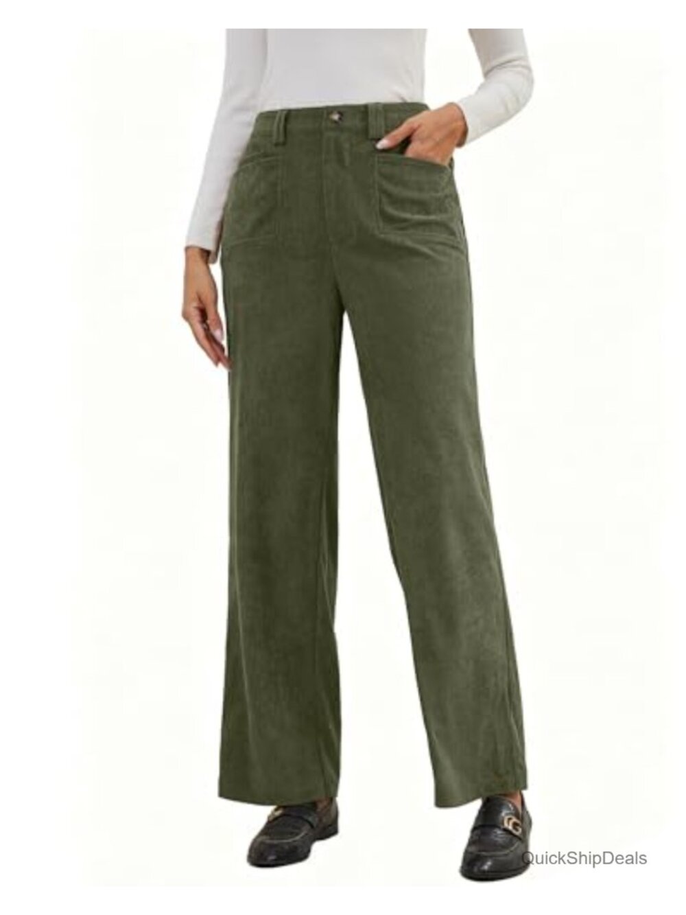 Stretch Corduroy Wide Leg High Waisted Cropped Casual Pants